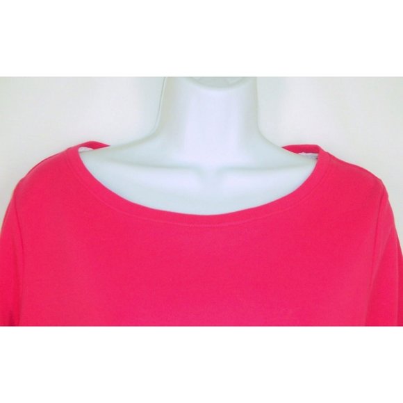 Isaac Mizrahi Live! Essentials Cotton Top M Pink 3/4 Sleeve Curved Hem - Picture 2 of 7